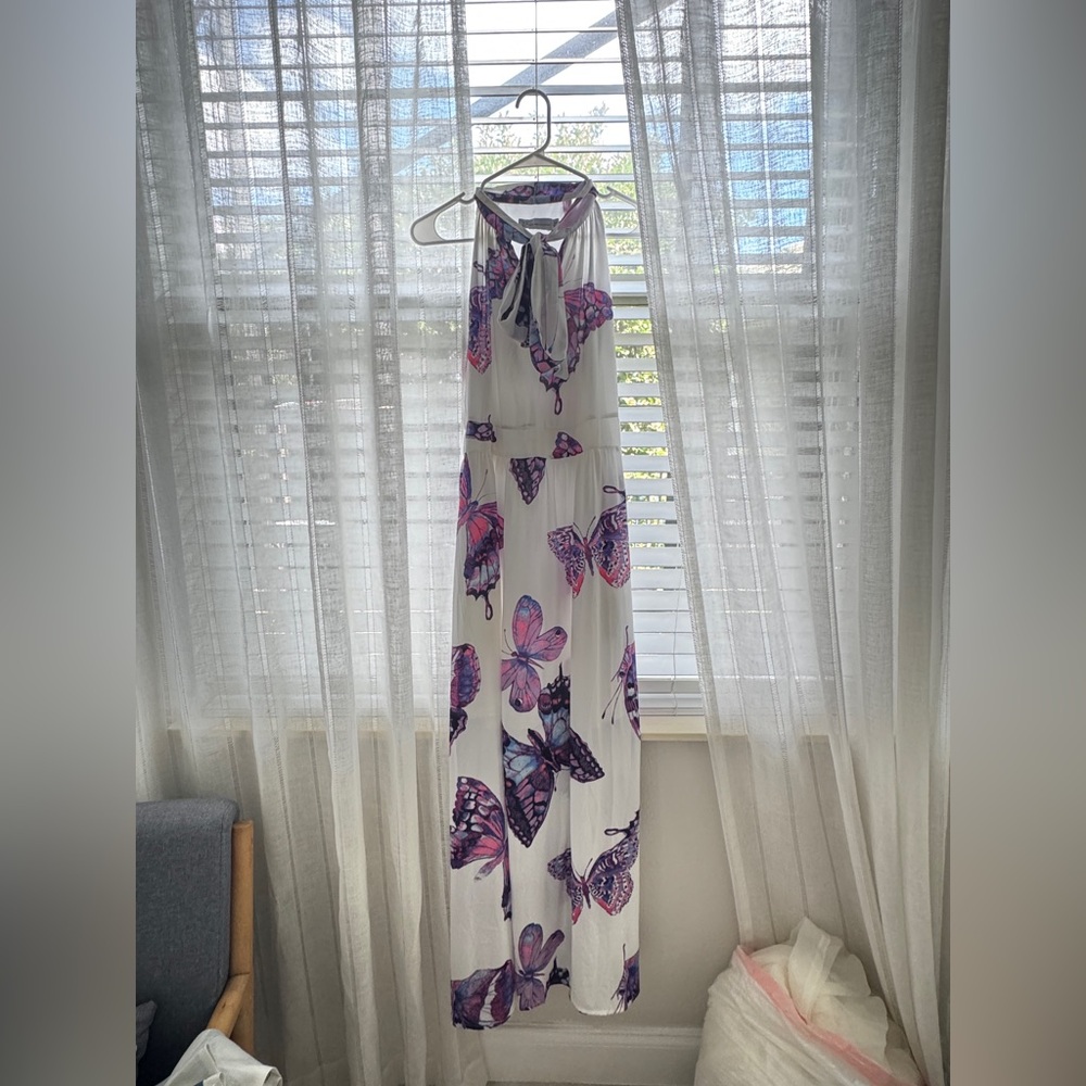 New York & Company Purple and Pink butterfly Maxi Dress